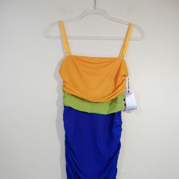 SIMON MILLER Jota Mesh Midi Bodycon DRESS Sz XS Color Block Yellow Blue NEW $295 - Picture 10 of 13